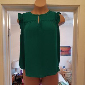 Emerald Green Top w/ Ruffled Cap Sleeves